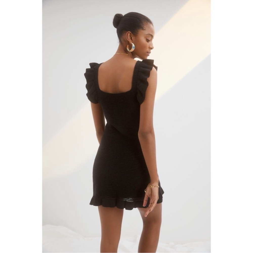 Anthropologie Ruffled Pointelle Mini Dress In Black Sz XL - Picture 3 of 16